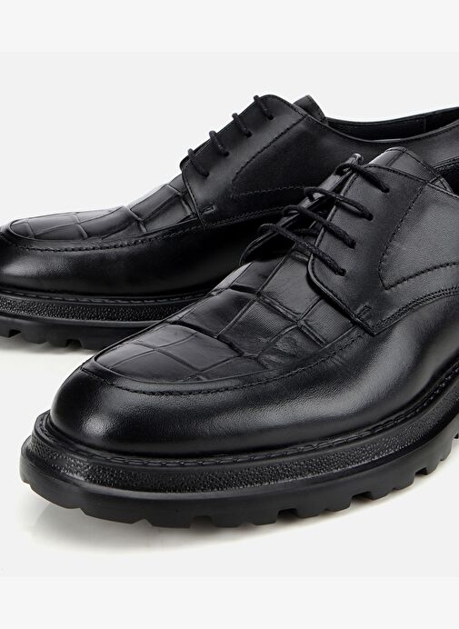 Erkek Kroko Deri Siyah Yüksek Tabanlı Klasik Ayakkabı 02AYH315330A100 - Görsel 4