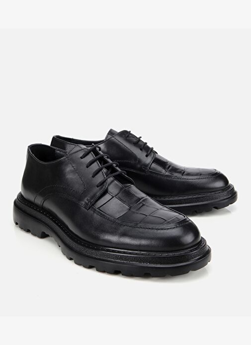 Erkek Kroko Deri Siyah Yüksek Tabanlı Klasik Ayakkabı 02AYH315330A100 - Görsel 3