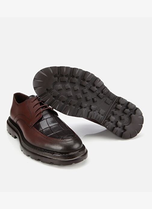 Erkek Kroko Deri Kahverengi Yüksek Tabanlı Klasik Ayakkabı 02AYH315330A480 - Görsel 7