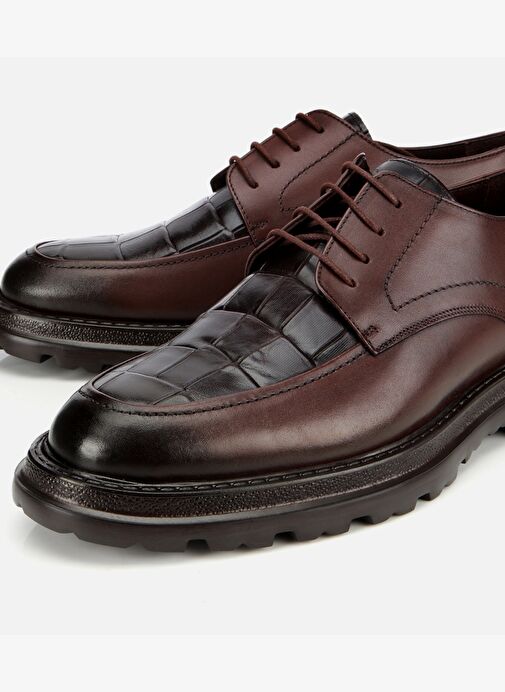 Erkek Kroko Deri Kahverengi Yüksek Tabanlı Klasik Ayakkabı 02AYH315330A480 - Görsel 4
