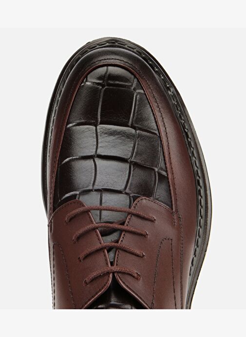 Erkek Kroko Deri Kahverengi Yüksek Tabanlı Klasik Ayakkabı 02AYH315330A480 - Görsel 6