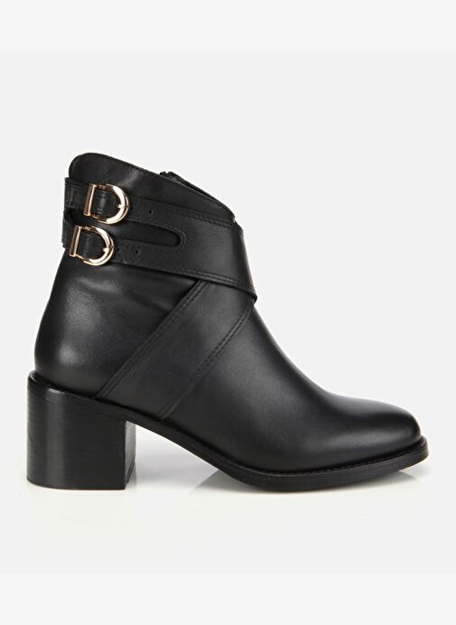 Kadın Deri Siyah Tokalı Bilekte Düz Bot 01BOH315360A100 - Görsel 2