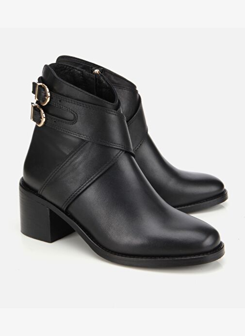 Kadın Deri Siyah Tokalı Bilekte Düz Bot 01BOH315360A100 - Görsel 3