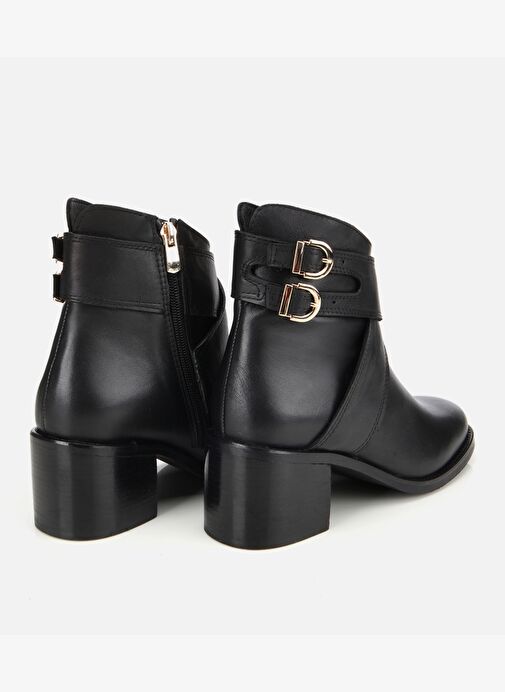 Kadın Deri Siyah Tokalı Bilekte Düz Bot 01BOH315360A100 - Görsel 5