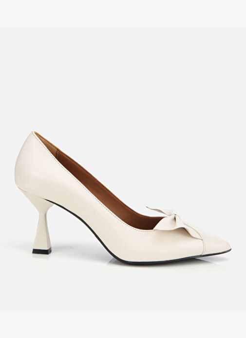 Kadın Deri Ekru Fiyonk Detaylı İnce Topuklu Stiletto 01AYH315460A400 - Görsel 2