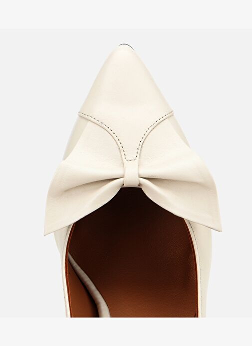 Kadın Deri Ekru Fiyonk Detaylı İnce Topuklu Stiletto 01AYH315460A400 - Görsel 6