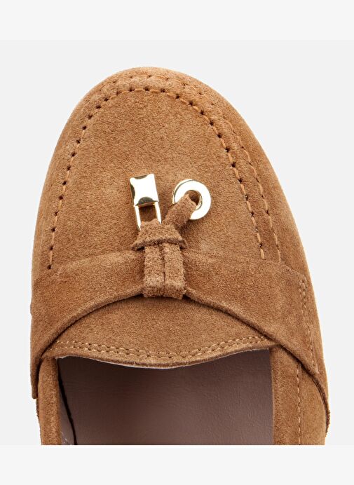 Kadın Süet Deri Taba Dolgu Topuklu Rahat Günlük Loafer 01AYH315600A340 - Görsel 6