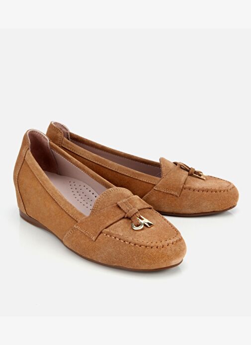 Kadın Süet Deri Taba Dolgu Topuklu Rahat Günlük Loafer 01AYH315600A340 - Görsel 3