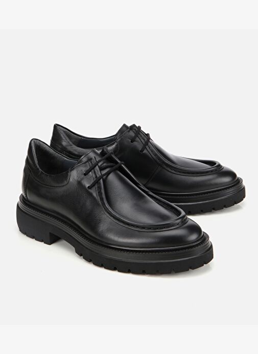 Erkek Deri Siyah Yumuşak Dokulu Bağcıklı Yüksek Tabanlı Klasik Ayakkabı 02AYH316640A100 - Görsel 3