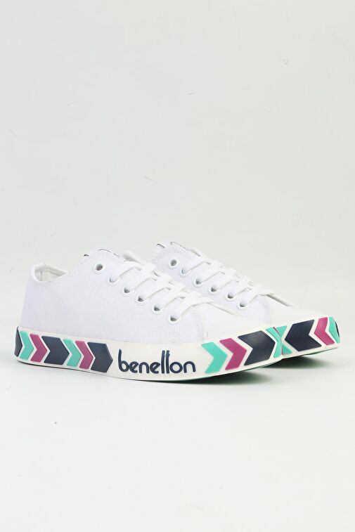 United Colors of Benetton Beyaz Kadın Sneaker BN-90620-Beyaz Lacivert - Görsel 3