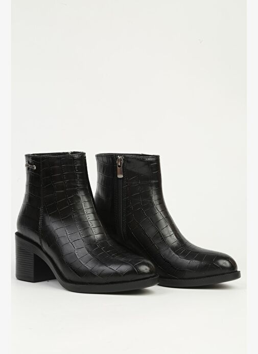 Pierre Cardin Siyah Kroko Fermuarlı Yarım Bot PC-55270 - Görsel 3