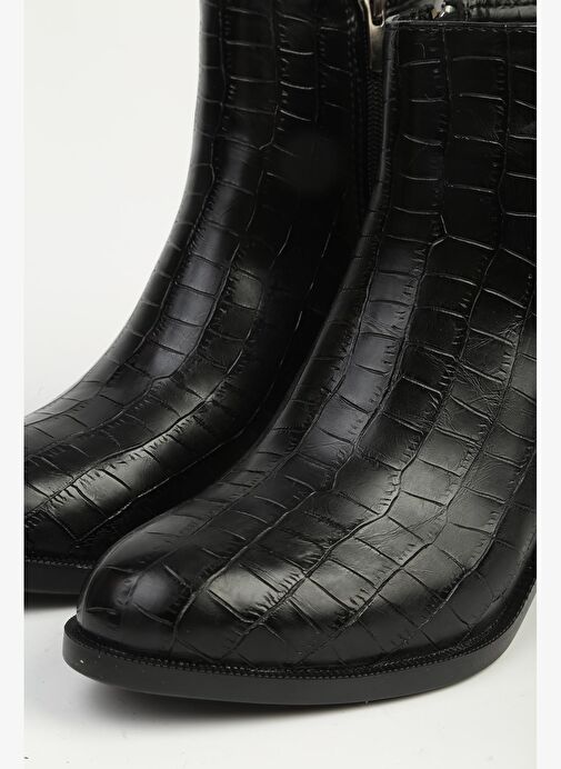 Pierre Cardin Siyah Kroko Fermuarlı Yarım Bot PC-55270 - Görsel 5