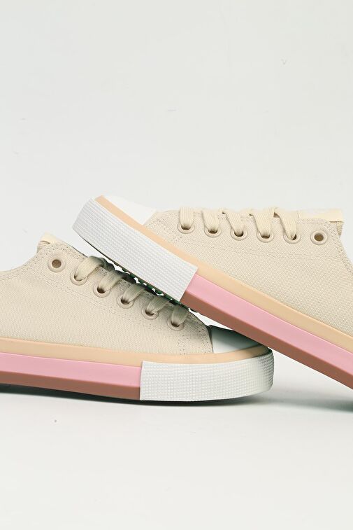 United Colors of Benetton Bej-Pembe Kadın Kumaş Sneaker BNI-10031-Bej - Görsel 2