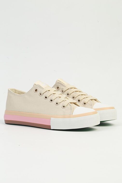 United Colors of Benetton Bej-Pembe Kadın Kumaş Sneaker BNI-10031-Bej - Görsel 5