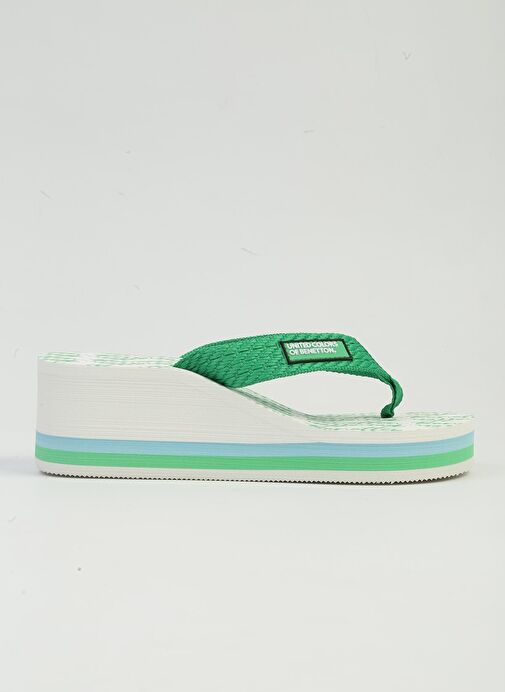 Benetton® | İTHAL Kadın Yesil Beyaz Terlik BNI-10217 - Görsel 2
