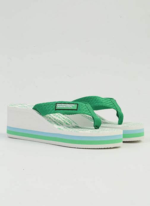 Benetton® | İTHAL Kadın Yesil Beyaz Terlik BNI-10217 - Görsel 3