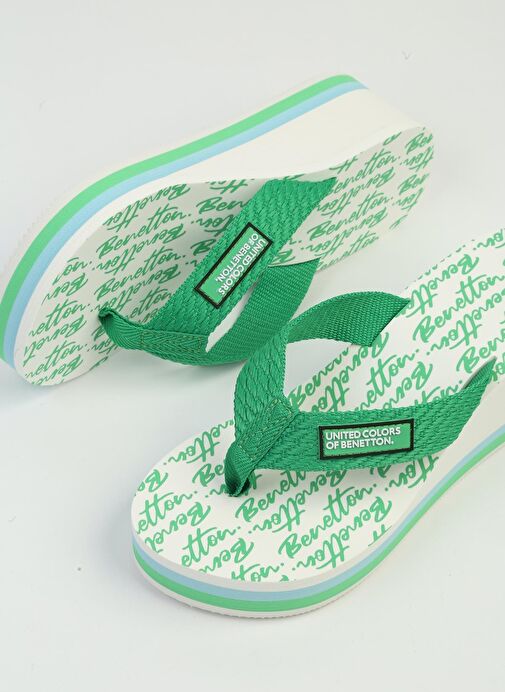 Benetton® | İTHAL Kadın Yesil Beyaz Terlik BNI-10217 - Görsel 5