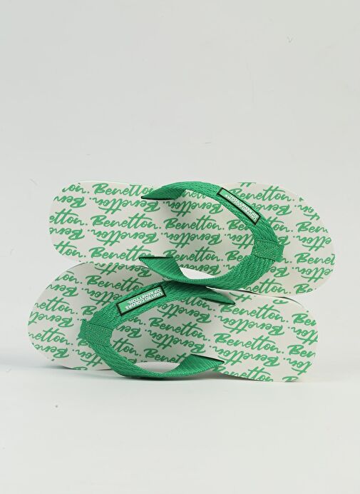 Benetton® | İTHAL Kadın Yesil Beyaz Terlik BNI-10217 - Görsel 7