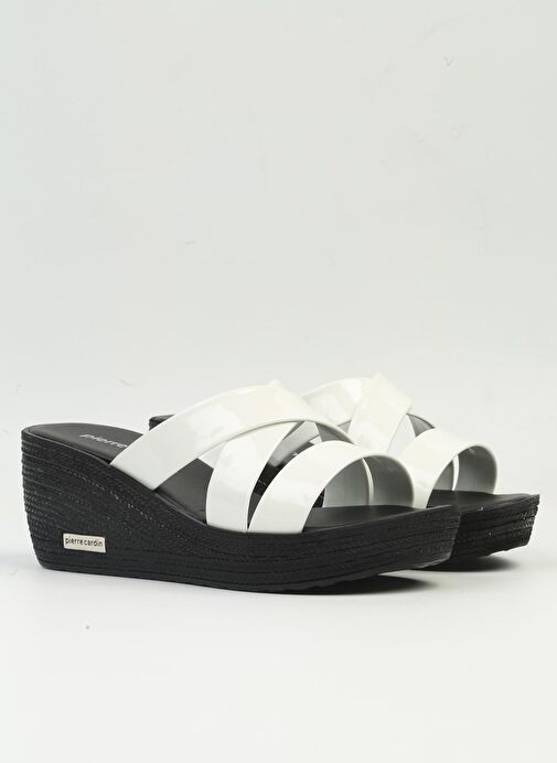 Pierre Cardin® | PC-3505 - 4300 Rugan Beyaz-Kadın Dolgu Topuk Terlik - Görsel 3