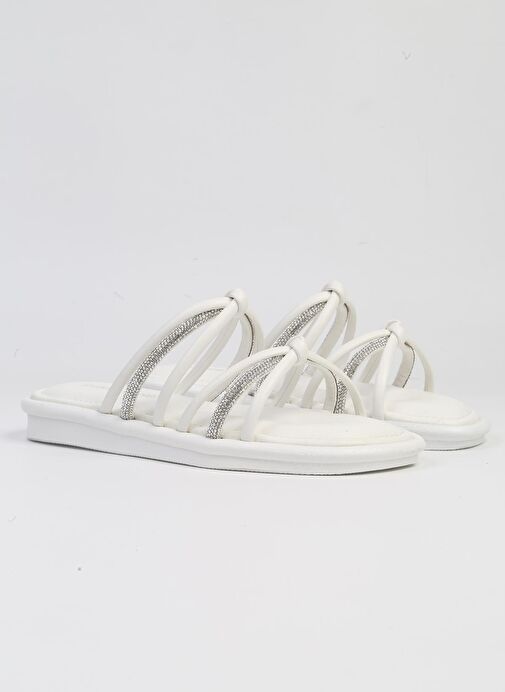 Pierre Cardin® | PC-5106-3891 Beyaz-Kadın Taşlı Günlük Terlik - Görsel 3