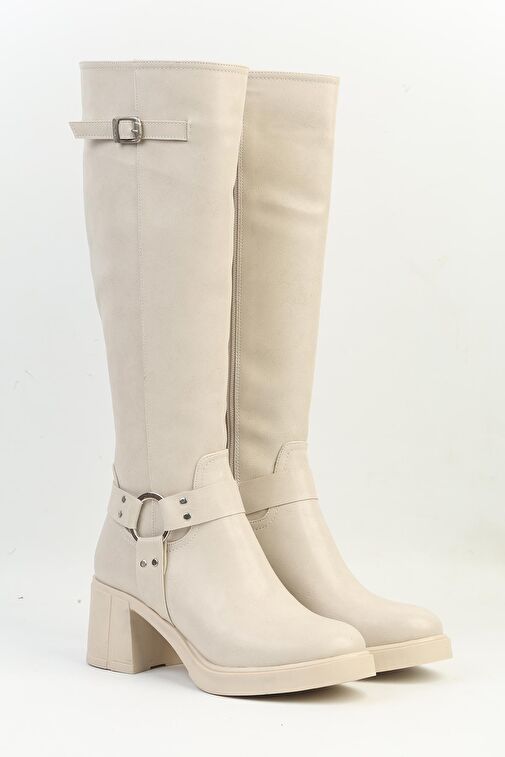 Pierre Cardin® | PC-54119 - 3076 Krem Cilt - Kadın Topuklu Çizme - Görsel 3