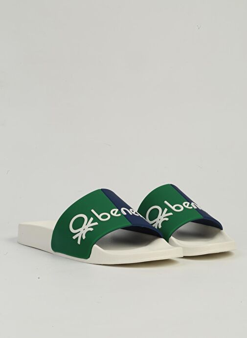 Benetton Beyaz Yeşil Erkek Terlik BN-1427 - Görsel 3