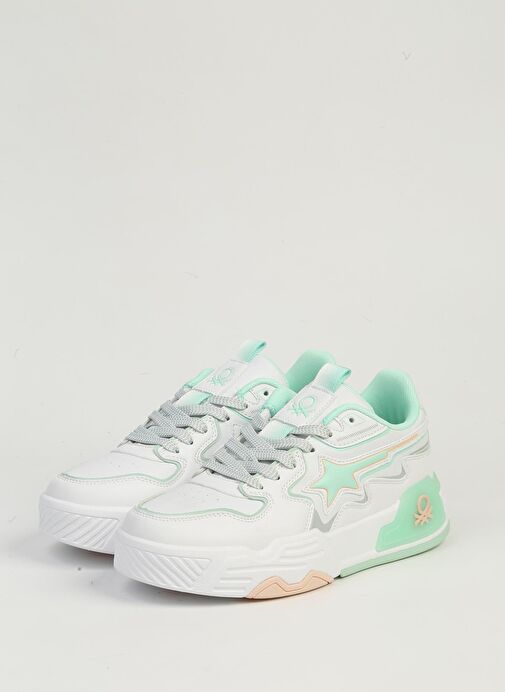Benetton Beyaz Yeşil Kadın Spor Ayakkabı BNI-11512 - Görsel 5