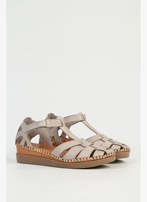 Pierre Cardin Hakiki Deri Bej Kadın Sandalet PC-54522 - Görsel 3