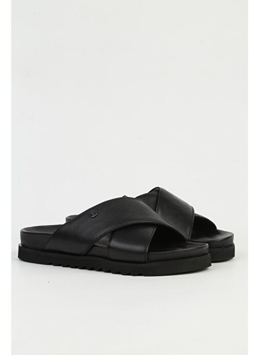 Pierre Cardin Hakiki Deri Siyah Kadın Terlik PC-54601 - Görsel 3