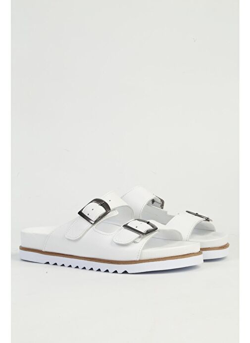 Pierre Cardin Hakiki Deri Kadın Beyaz Terlik PC-54607 - Görsel 3