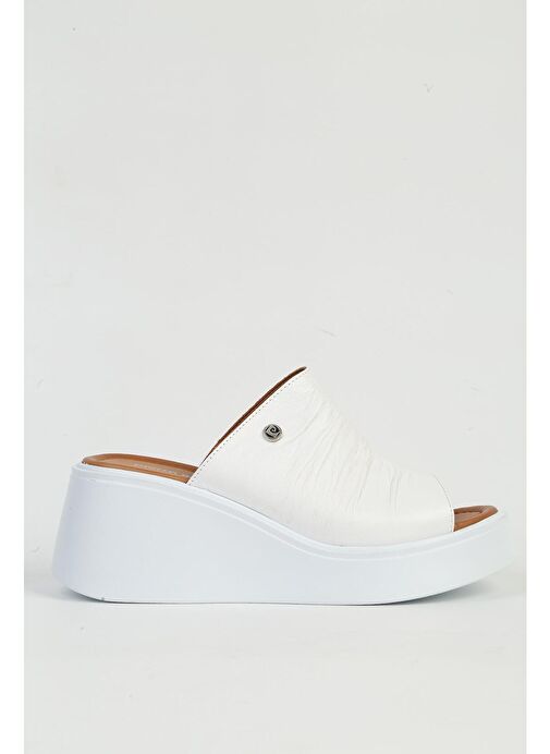 Pierre Cardin Hakiki Deri Beyaz Kadın Terlik PC-54610 - Görsel 2