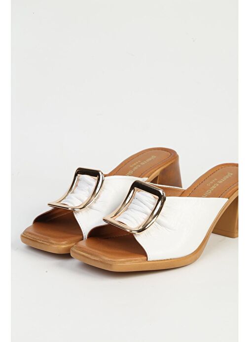 Pierre Cardin Beyaz Kadın Topuklu Terlik PC-54629-Beyaz - Görsel 5
