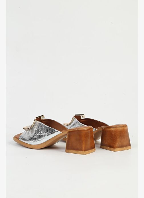 Pierre Cardin Hakiki Deri Gümüş Kadın Terlik PC-54629 - Görsel 4