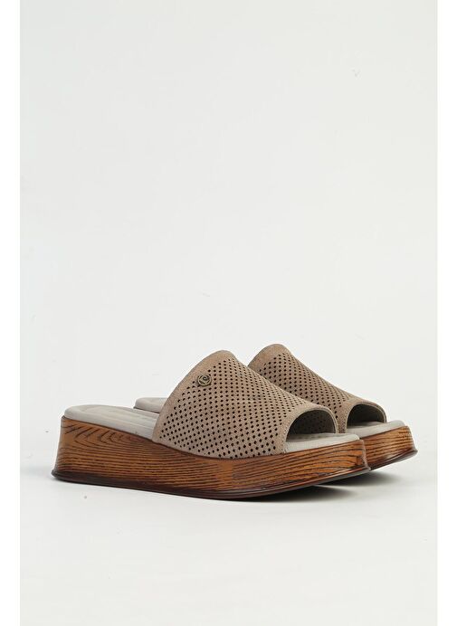 Pierre Cardin Deri Kadın Vizon Süet Terlik PC-7360 - Görsel 3