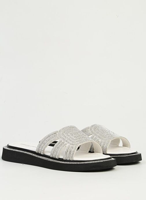 Pierre Cardin Taşlı Beyaz Kadın Terlik PC-7506 - Görsel 3