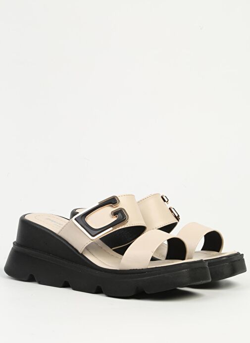 Pierre Cardin Krem Kadın Topuklu Terlik PC-7528 - Görsel 3