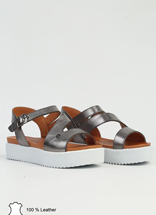 Pierre Cardin Platin Kadın Deri Sandalet PCK-5003 - Görsel 3