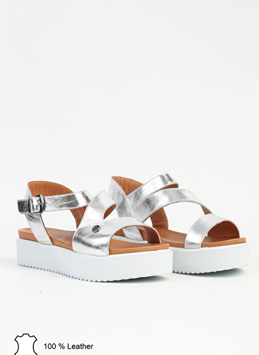 Pierre Cardin Gümüş Kadın Deri Sandalet PCK-5003 - Görsel 3
