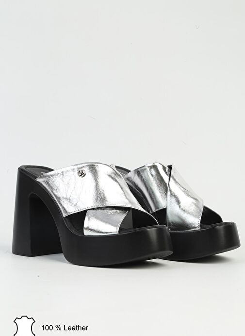 Pierre Cardin Gümüş Kadın Deri Terlik PCK-5005 - Görsel 3