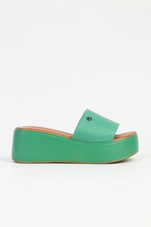 Pierre Cardin Yeşil Kadın Deri Terlik PCK-5008 - Görsel 2