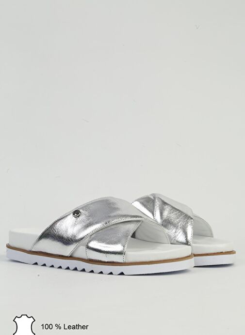 Pierre Cardin Gümüş Kadın Deri Terlik PCK-5039 - Görsel 3