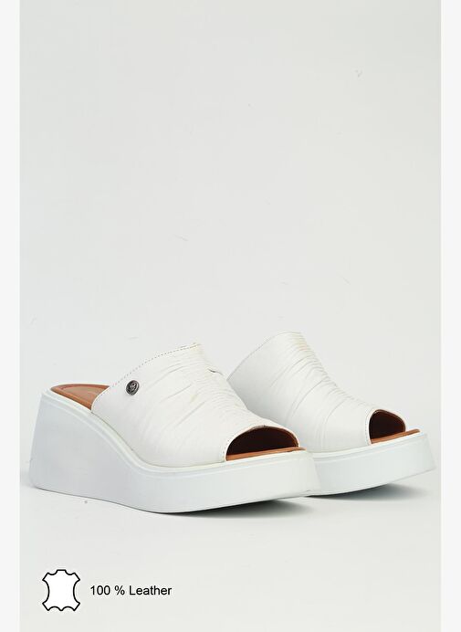 Pierre Cardin Beyaz Kadın Deri Topuklu Terlik PCK-5044 - Görsel 2