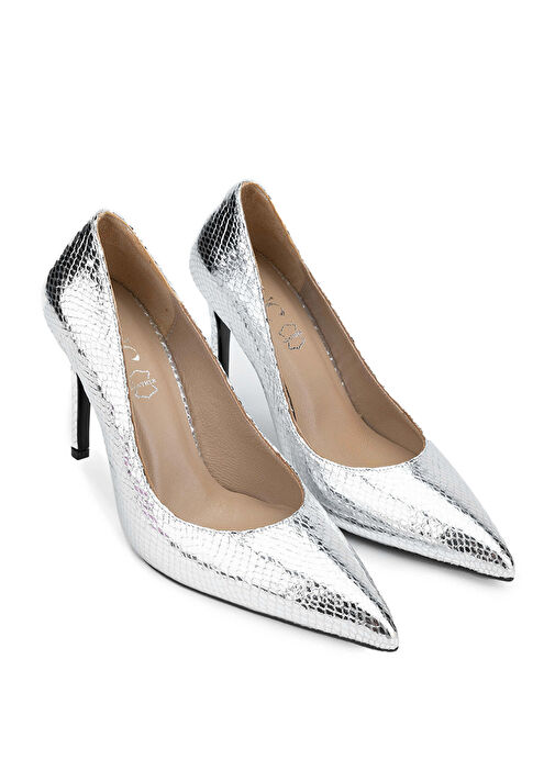 Tamer Tanca Kadın Hakiki Deri Gri Topuklu Ayakkabı - Görsel 3