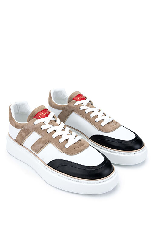 Fabi Erkek Hakiki Deri Beyaz/Kum/Siyah Sneakers & Spor Ayakkabı - Görsel 3
