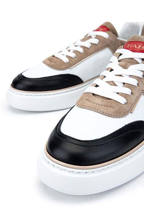 Fabi Erkek Hakiki Deri Beyaz/Kum/Siyah Sneakers & Spor Ayakkabı - Görsel 4