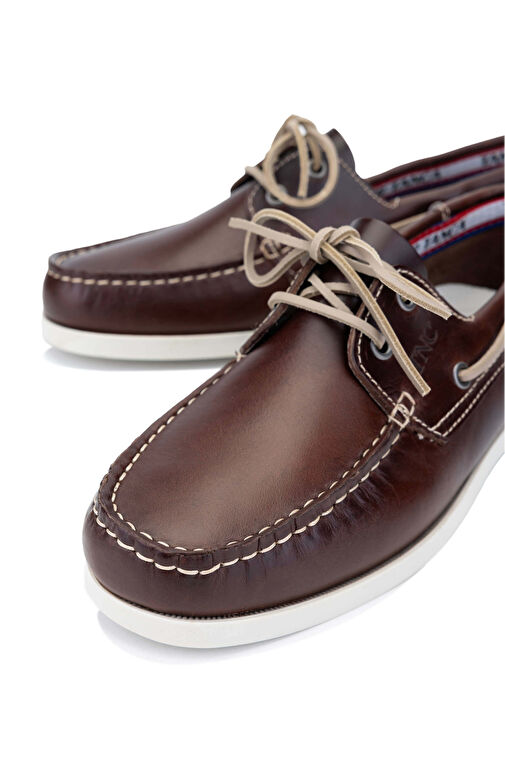 Tamer Tanca Erkek Hakiki Deri Kahverengi/Beyaz Casual Ayakkabı - Görsel 5