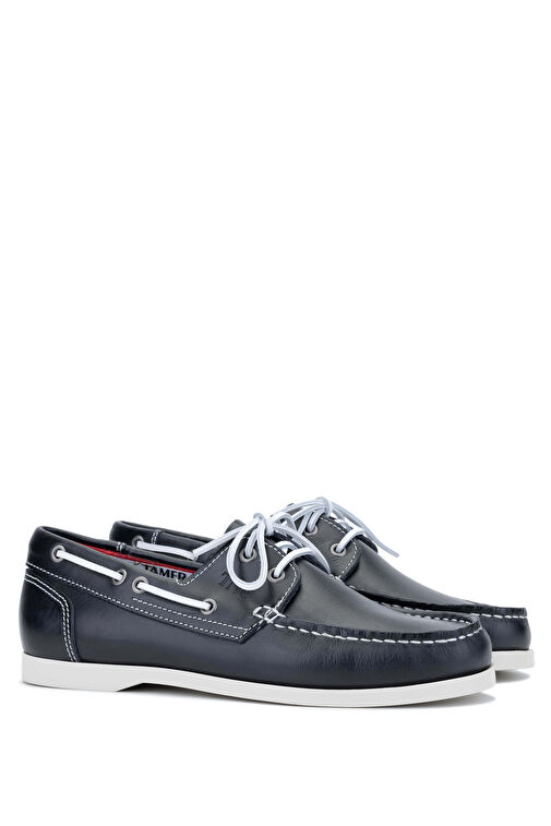 Tamer Tanca Erkek Hakiki Deri Lacivert/Beyaz Casual Ayakkabı - Görsel 6