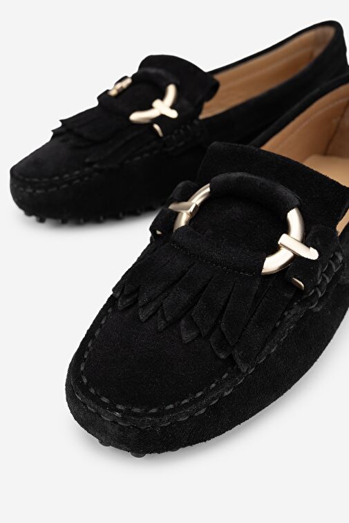 Valmenti West Kadın Siyah Süet Hakiki Deri Loafer Ayakkabı - Görsel 6