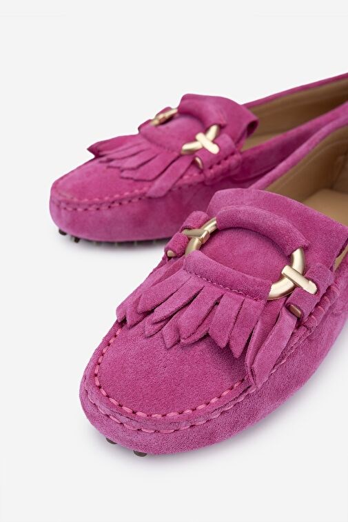 Valmenti West Kadın Fusya süet Hakiki Deri Loafer Ayakkabı - Görsel 4