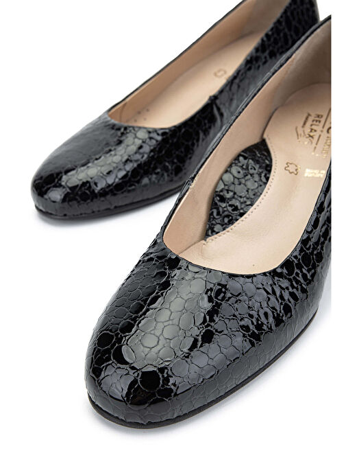 Relax Anatomic Kadın Hakiki Deri Siyah Rugan Comfort Ayakkabı - Görsel 5